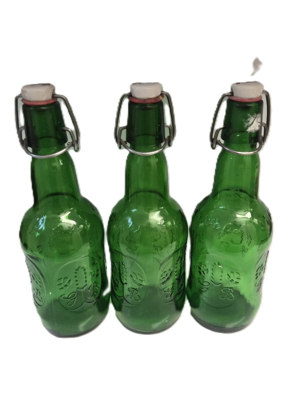 Vintage Green Glass Grolsch Swing Top Bottles Set of 3 Rustic Farmhouse Man Cave